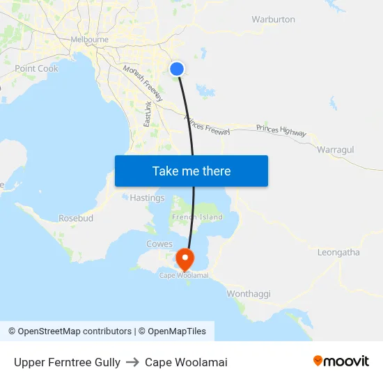 Upper Ferntree Gully to Cape Woolamai map