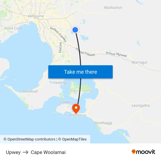 Upwey to Cape Woolamai map
