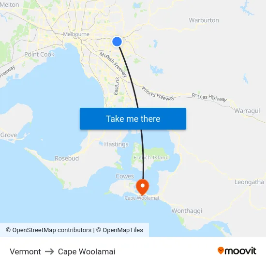 Vermont to Cape Woolamai map