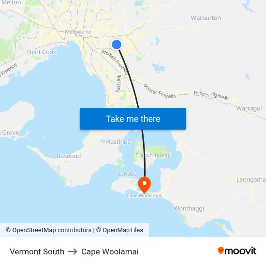 Vermont South to Cape Woolamai map