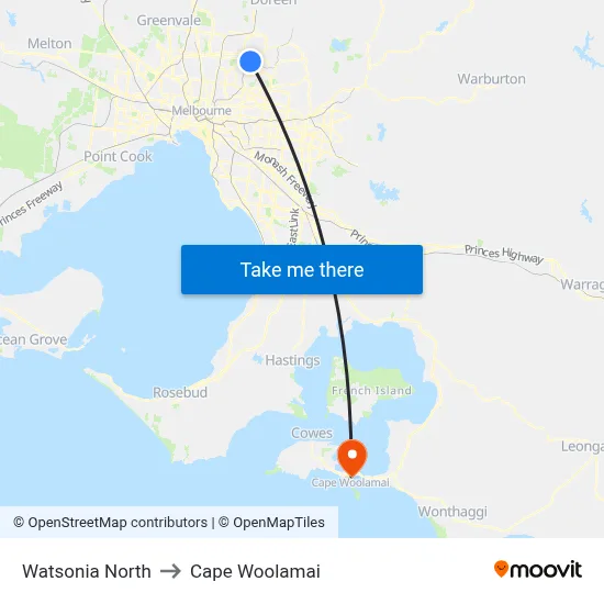 Watsonia North to Cape Woolamai map