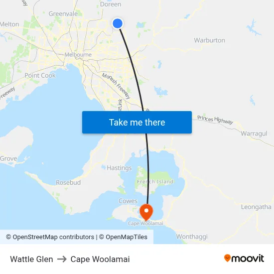 Wattle Glen to Cape Woolamai map