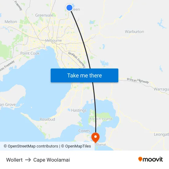 Wollert to Cape Woolamai map
