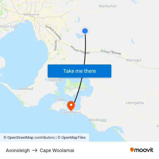 Avonsleigh to Cape Woolamai map