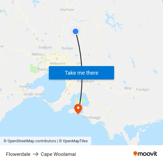 Flowerdale to Cape Woolamai map