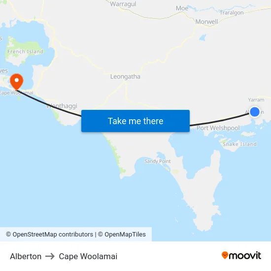 Alberton to Cape Woolamai map