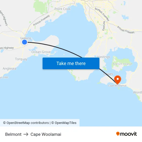 Belmont to Cape Woolamai map