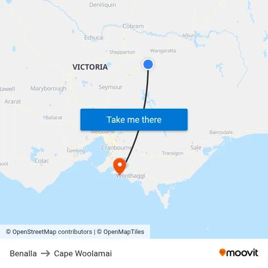 Benalla to Cape Woolamai map