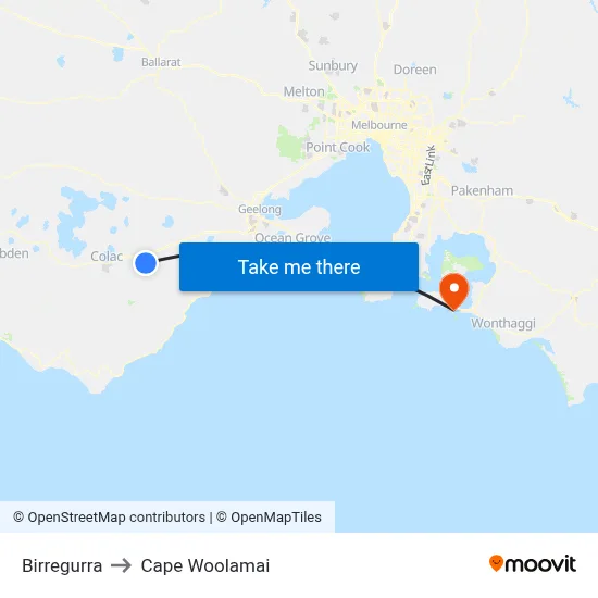 Birregurra to Cape Woolamai map