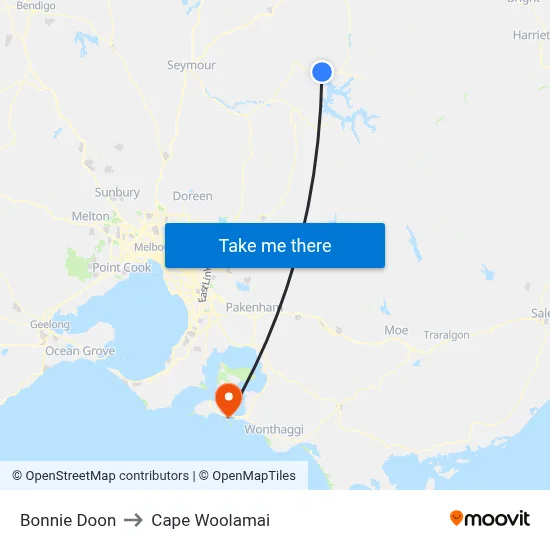 Bonnie Doon to Cape Woolamai map