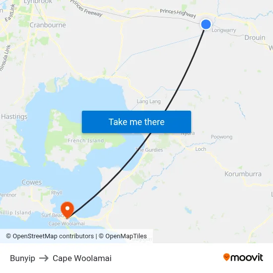 Bunyip to Cape Woolamai map