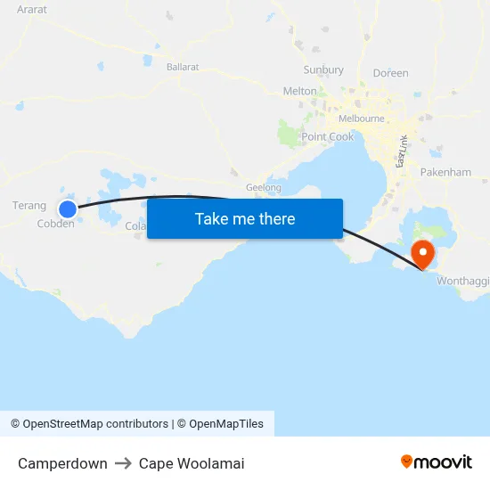 Camperdown to Cape Woolamai map