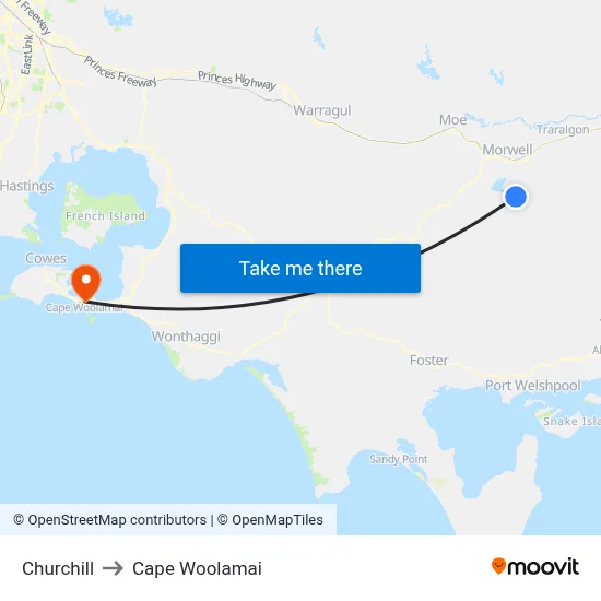 Churchill to Cape Woolamai map