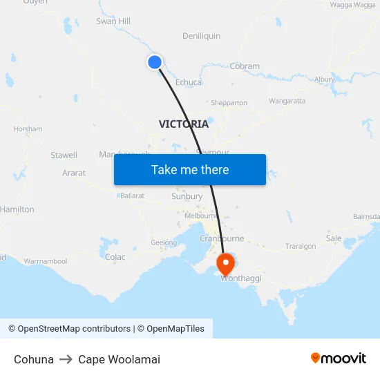 Cohuna to Cape Woolamai map
