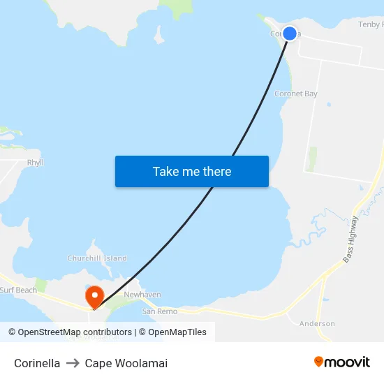 Corinella to Cape Woolamai map