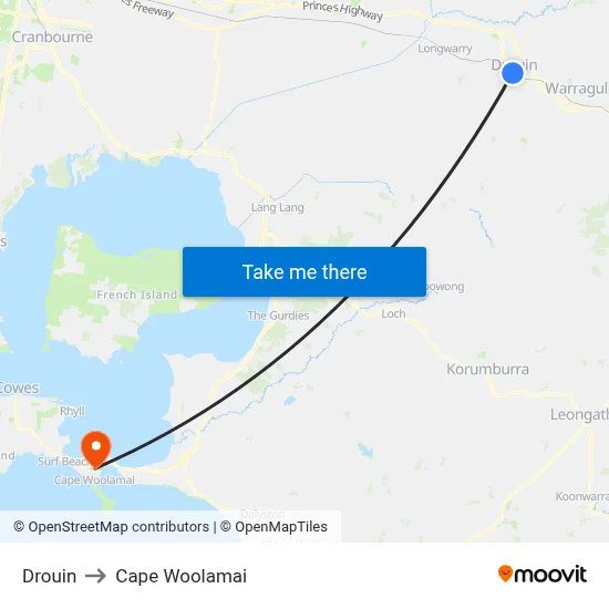 Drouin to Cape Woolamai map