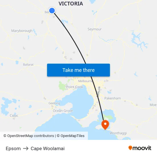 Epsom to Cape Woolamai map