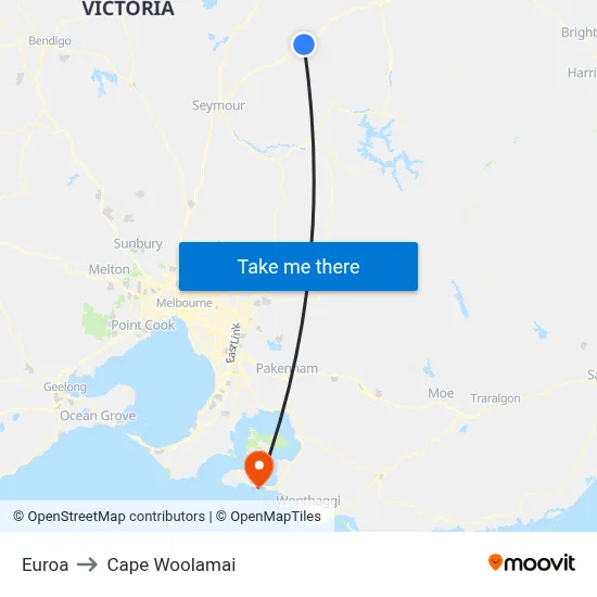 Euroa to Cape Woolamai map