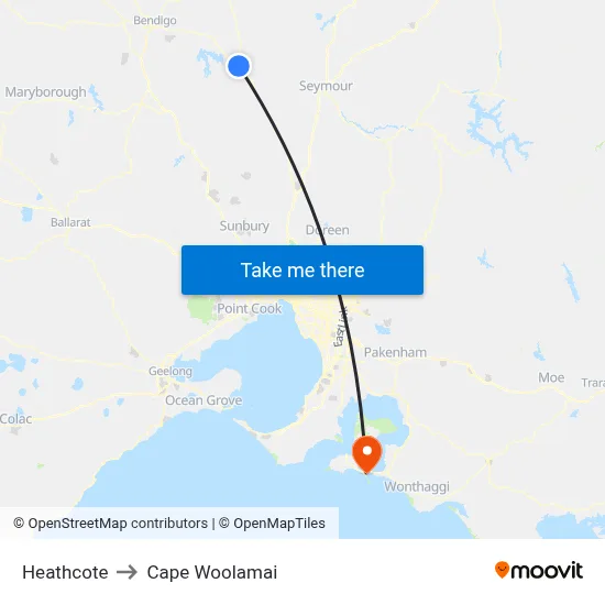 Heathcote to Cape Woolamai map