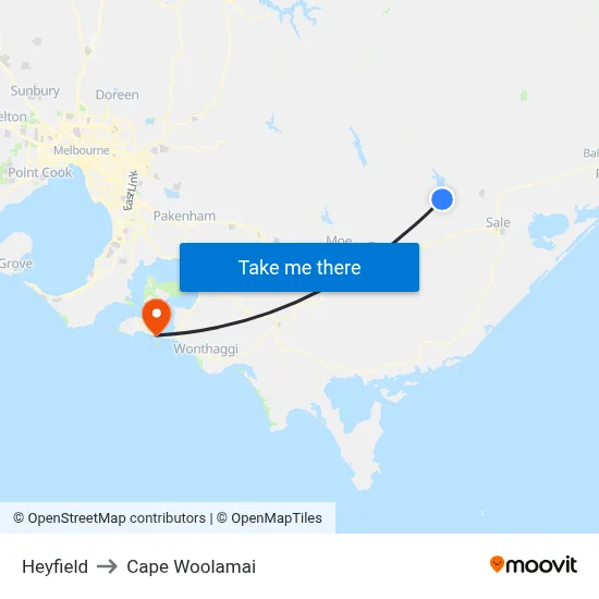 Heyfield to Cape Woolamai map