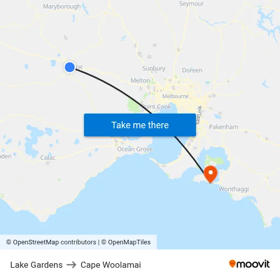 Lake Gardens to Cape Woolamai map