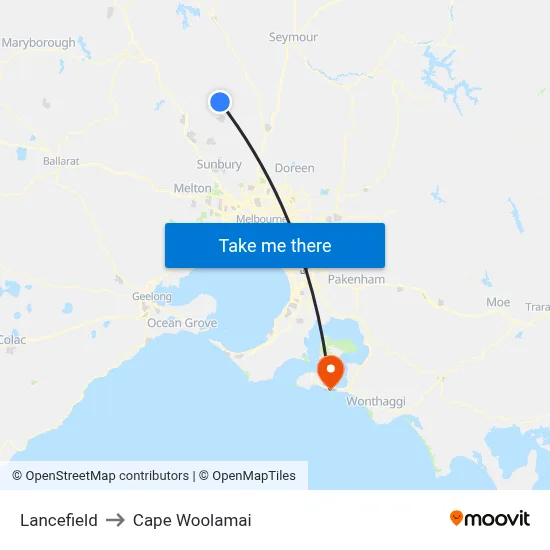 Lancefield to Cape Woolamai map
