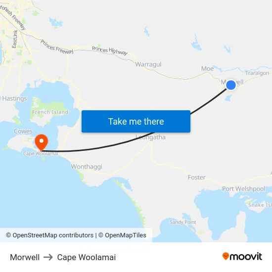 Morwell to Cape Woolamai map