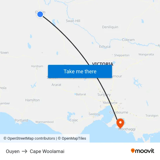Ouyen to Cape Woolamai map