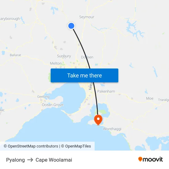 Pyalong to Cape Woolamai map