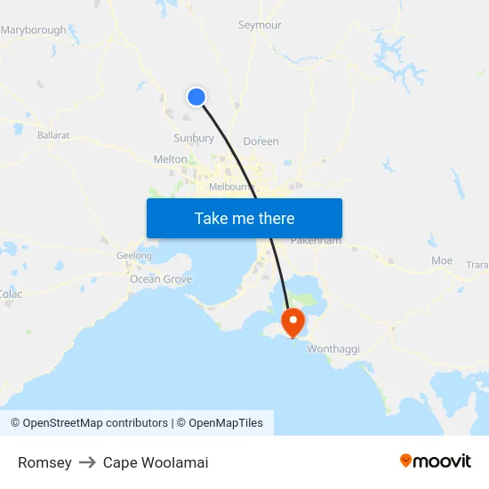 Romsey to Cape Woolamai map