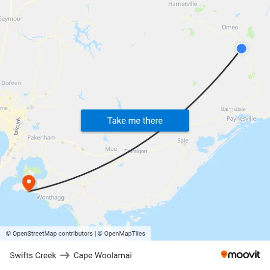 Swifts Creek to Cape Woolamai map