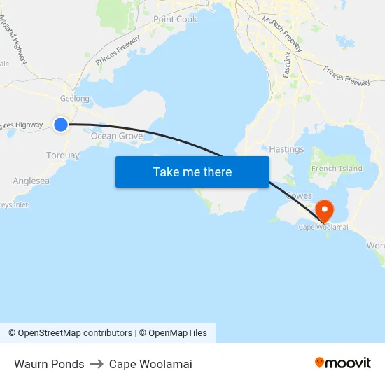 Waurn Ponds to Cape Woolamai map