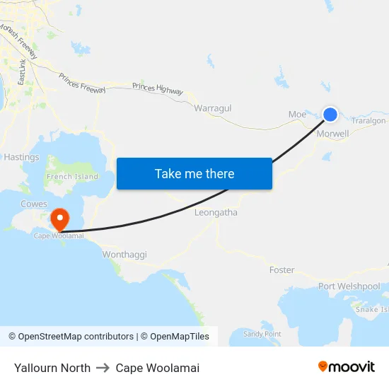 Yallourn North to Cape Woolamai map