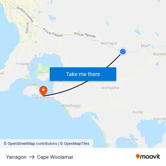 Yarragon to Cape Woolamai map
