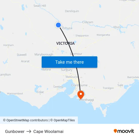 Gunbower to Cape Woolamai map