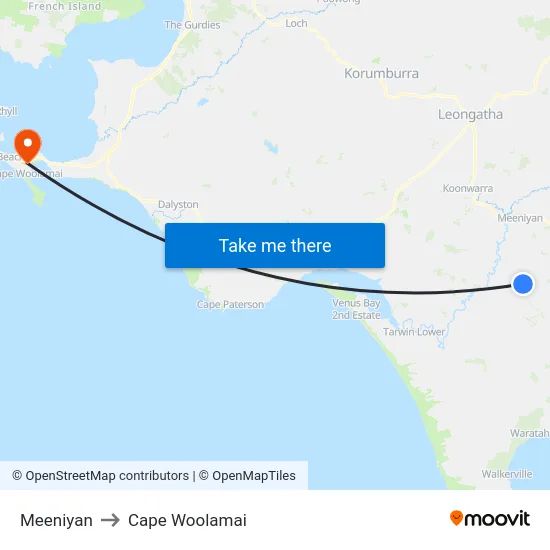 Meeniyan to Cape Woolamai map