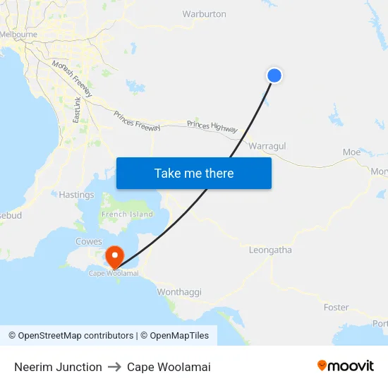 Neerim Junction to Cape Woolamai map