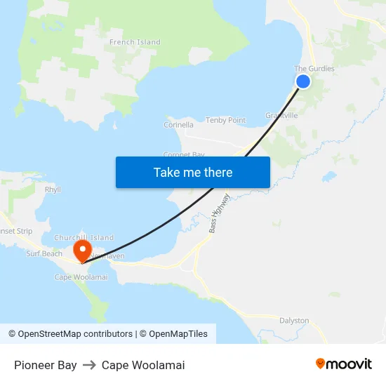 Pioneer Bay to Cape Woolamai map