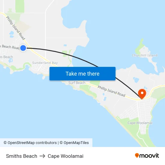 Smiths Beach to Cape Woolamai map