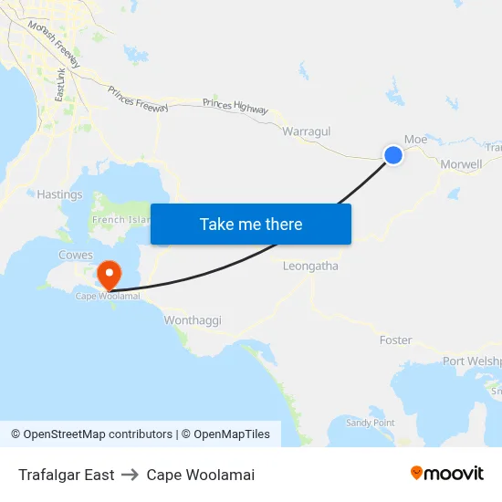 Trafalgar East to Cape Woolamai map