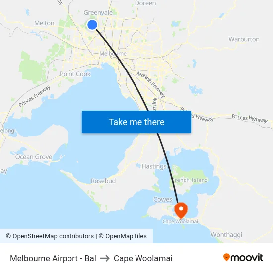 Melbourne Airport - Bal to Cape Woolamai map