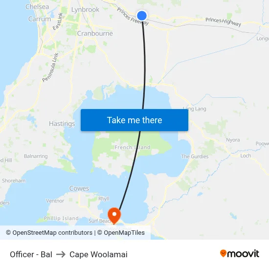 Officer - Bal to Cape Woolamai map