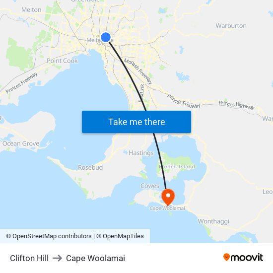 Clifton Hill to Cape Woolamai map