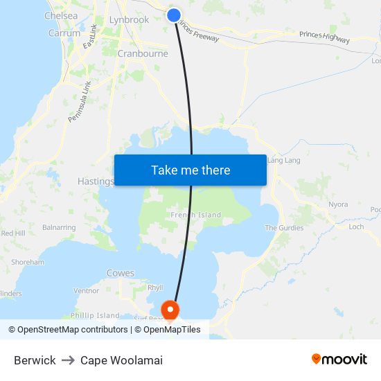 Berwick to Cape Woolamai map