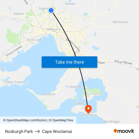 Roxburgh Park to Cape Woolamai map