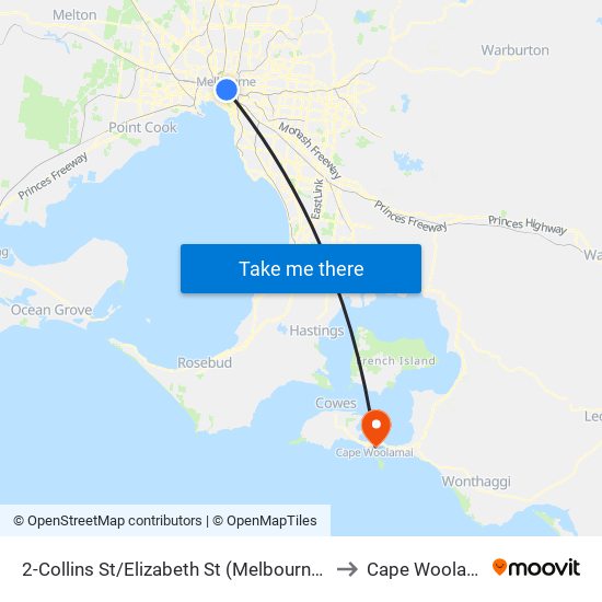 2-Collins St/Elizabeth St (Melbourne City) to Cape Woolamai map