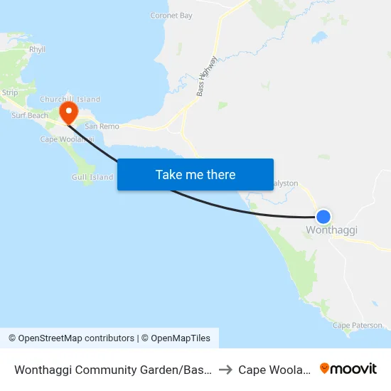 Wonthaggi Community Garden/Bass Hwy to Cape Woolamai map