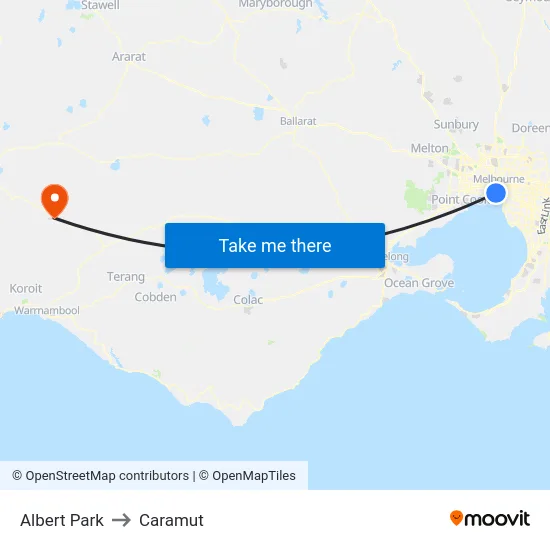 Albert Park to Caramut map