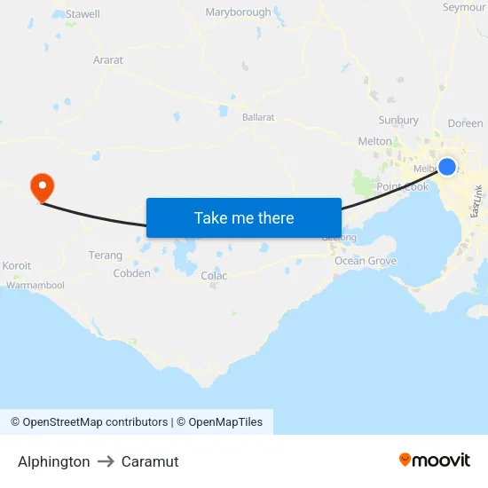 Alphington to Caramut map