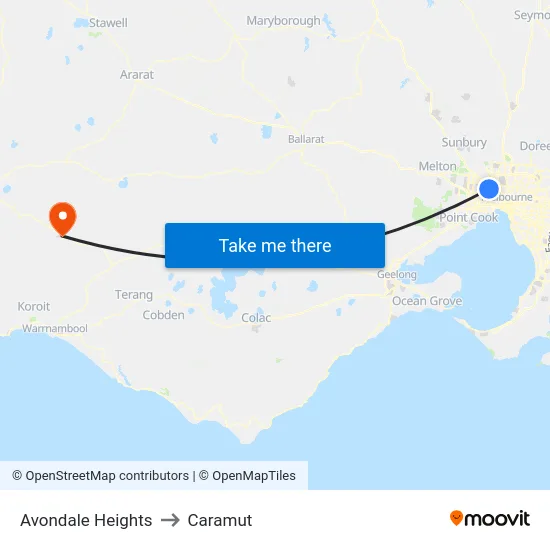 Avondale Heights to Caramut map